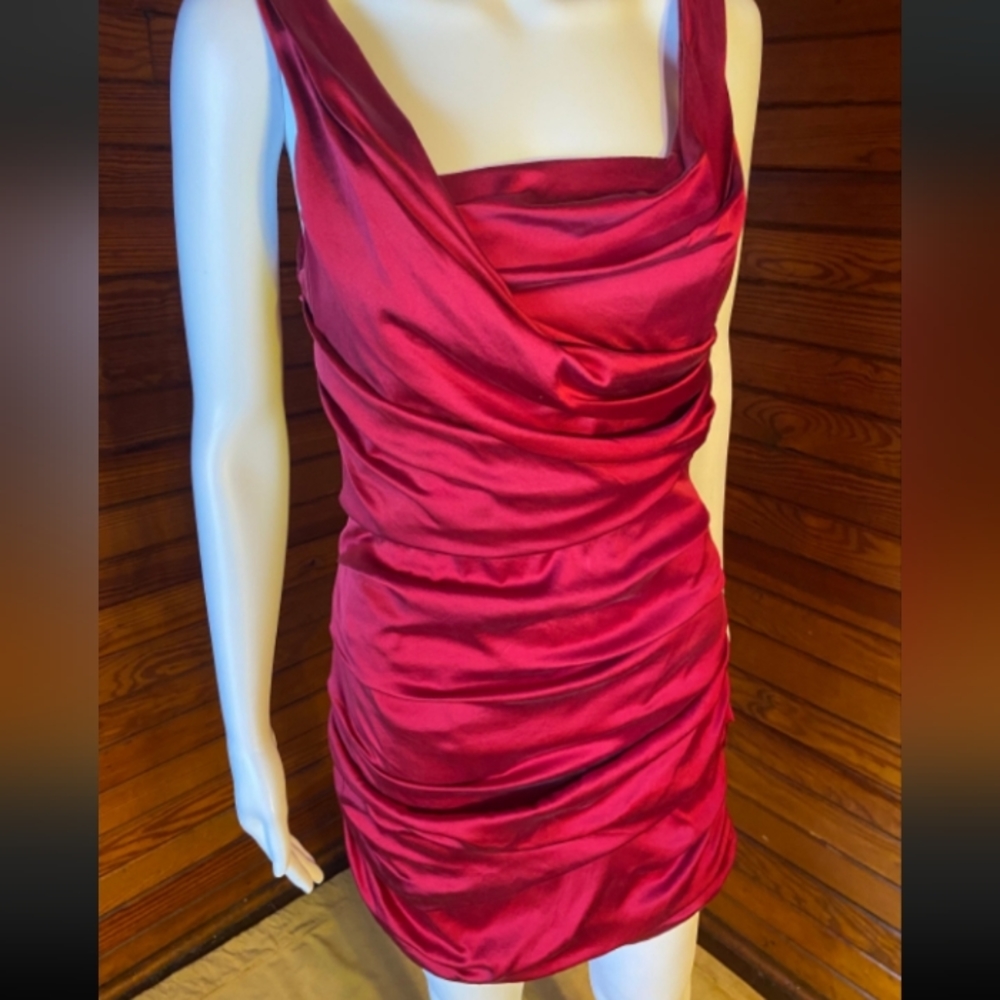 Express Design Studio- Ruby Red Silk Cocktail Dre… - image 3